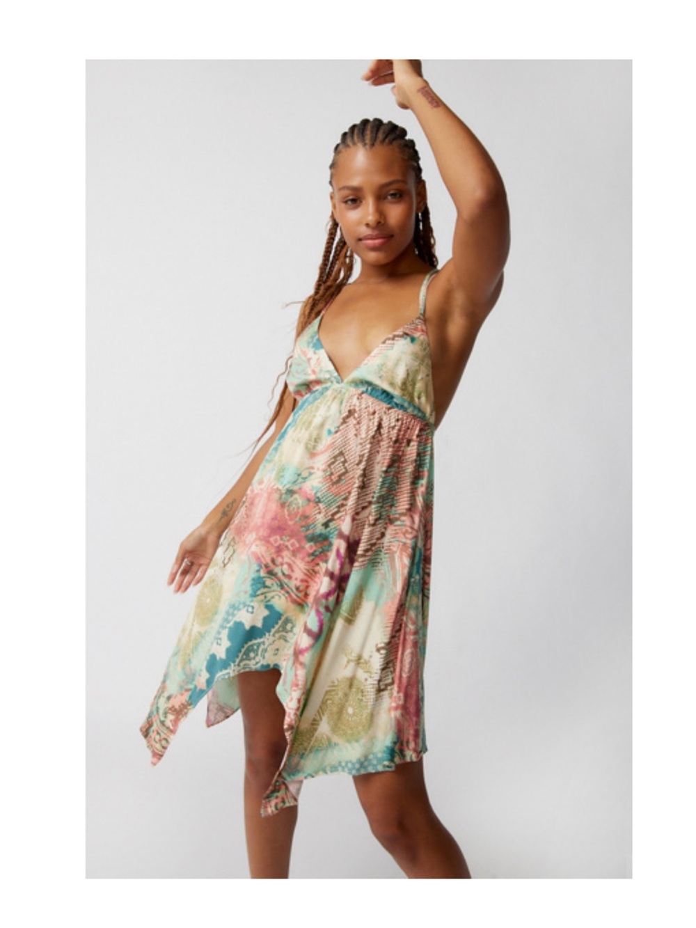 Flowy Multicolor Patchwork V-Neck Sundress